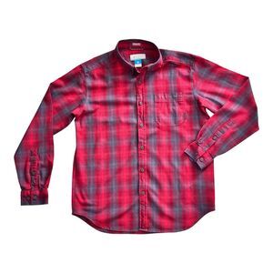 Columbia Men's Button Down Shirt Sz M Long Sleeve Red Charcoal Plaid Cotton